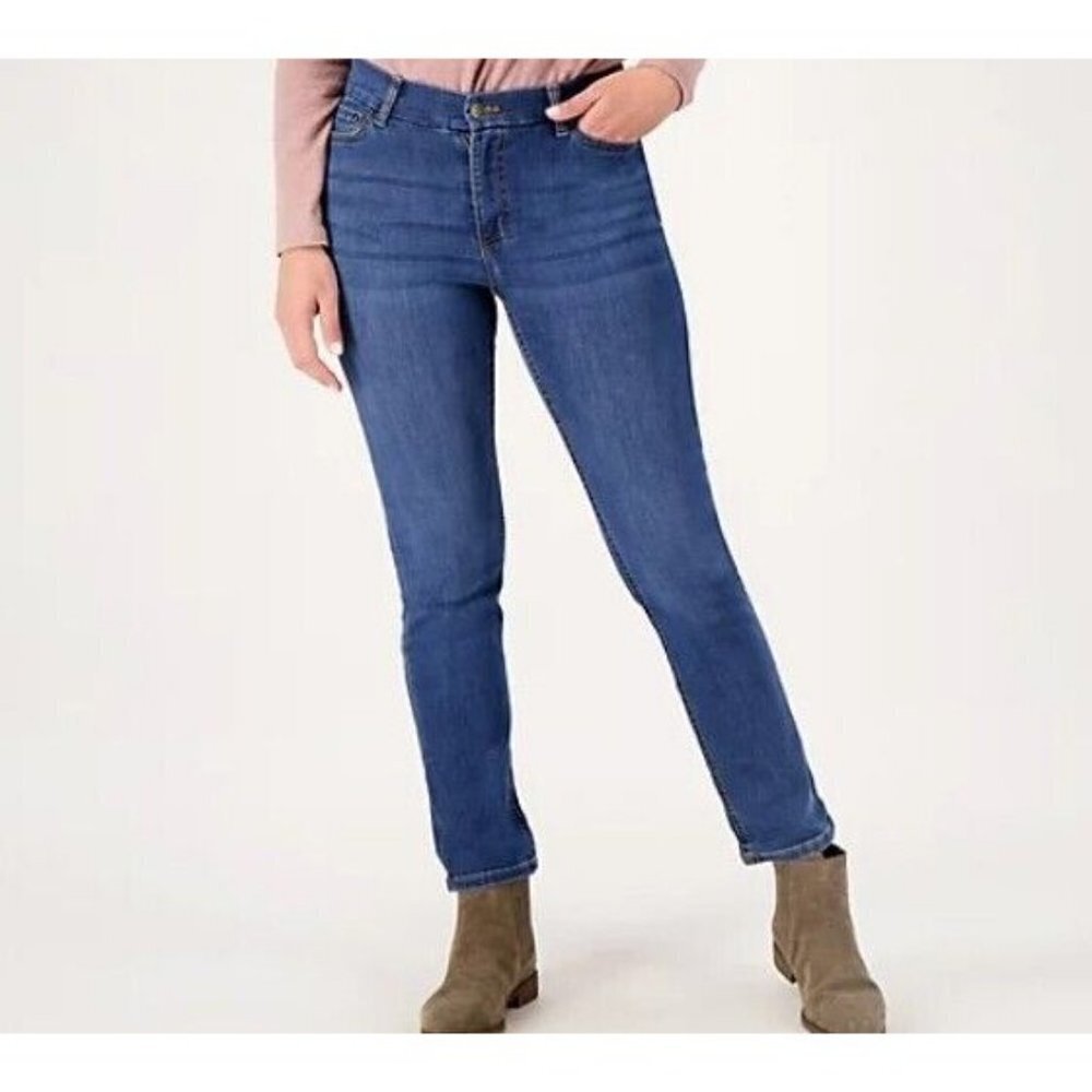 Denim & Co. Easy Stretch Denim Regular Straight Leg Functional Medium Wash 12